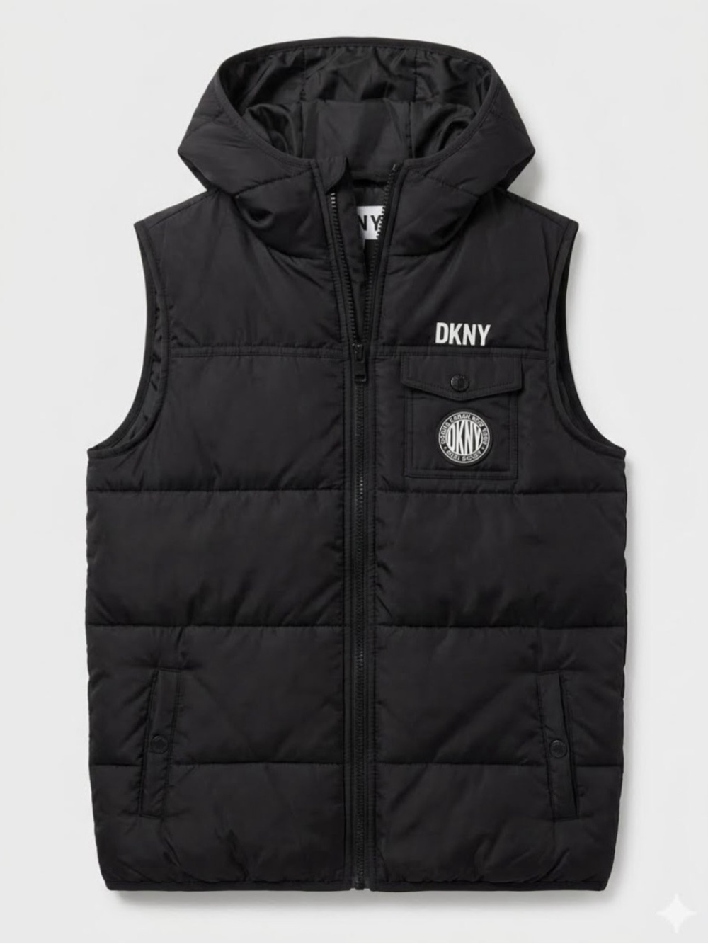 DKNY Black Hooded Puffer Vest Size 18/20 Youth Kids Outerwear Winter Fal